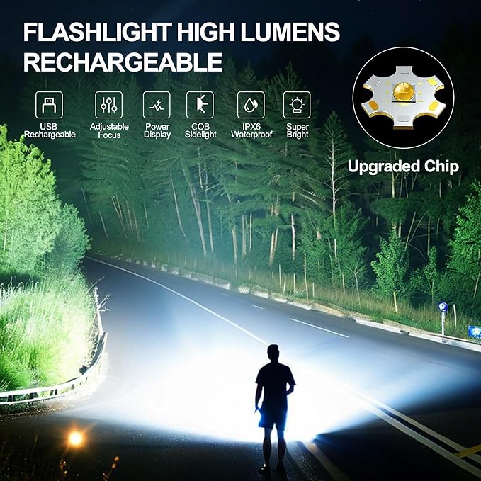 6Pack Rechargeable Flashlights, 7Mode Flashlights High Lumens, Super Bright LED Flashlight, Adjustable Tactical Flash Light, High Powered Flash Light, Handheld Flashlight for Home Emergency Camping