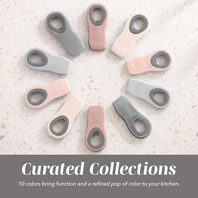 COOK WITH COLOR Bag Clips with Magnet- Food, Chip, Bag Clips for Food Storage with Airtight Seal Grip for Bread, Snack and Food Bags (Pink and Grey, Pack of 10)