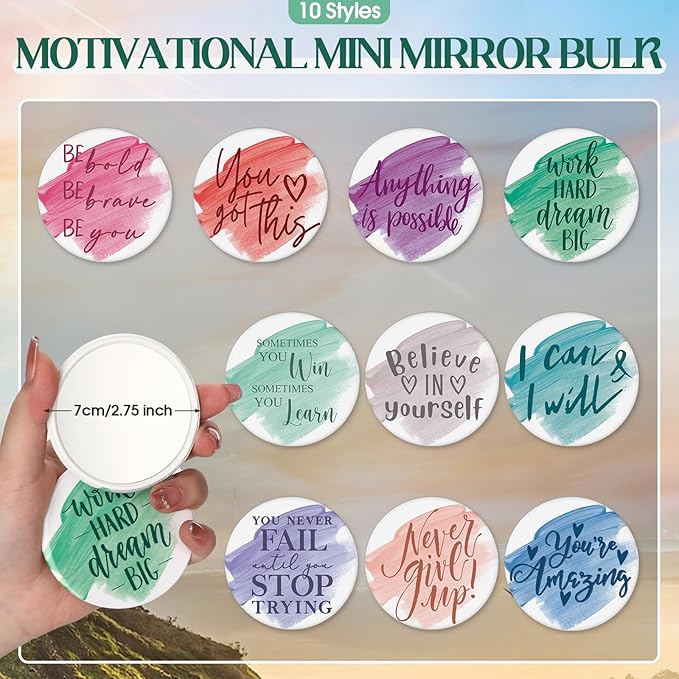 40 Pcs Employee Appreciation Gifts For Women Inspirational Canvas Makeup Bags Portable Compact Mirror Bulk Cosmetic Bags Thank You Gifts for Social Worker Coworkers (Motivation,Pastel)