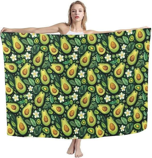Green Avocado Flower Print Beach Towel 110x78 inch,Woven Microfiber Sand Free Soft Beach Towel Quick Dry Pool Towel Lightweight Beach Bath Towel for Adult Teenagers, Decorative Size L