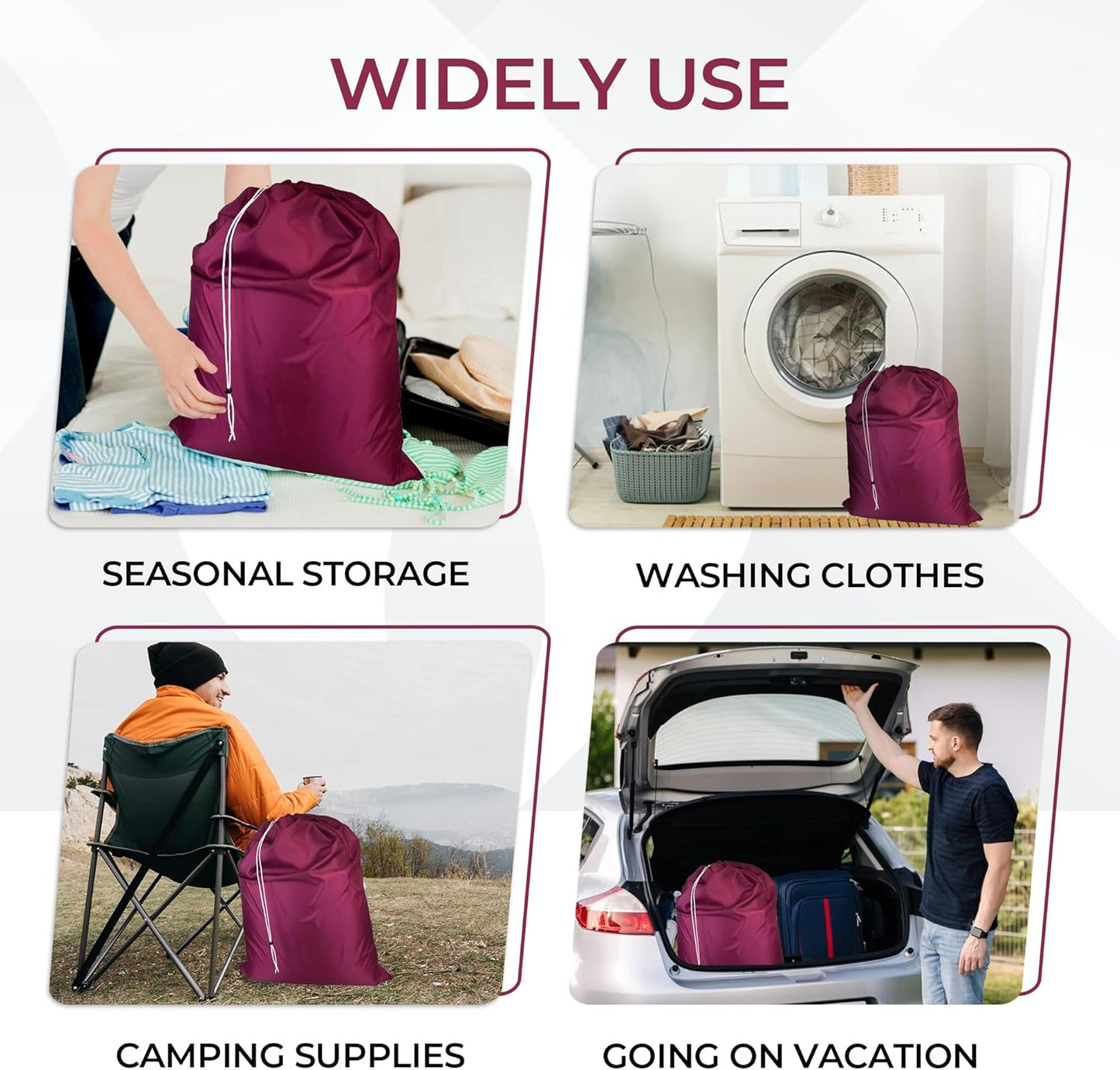 Laundry Bag with Locking Closure Drawstring – Extra Large Heavy Duty 100% Nylon, Large & Foldable Clothes Sack – Lightweight Dirty Laundry Organizer for Travel, Dorm, Gym – L 40" x H 50" (CRANBERRY)