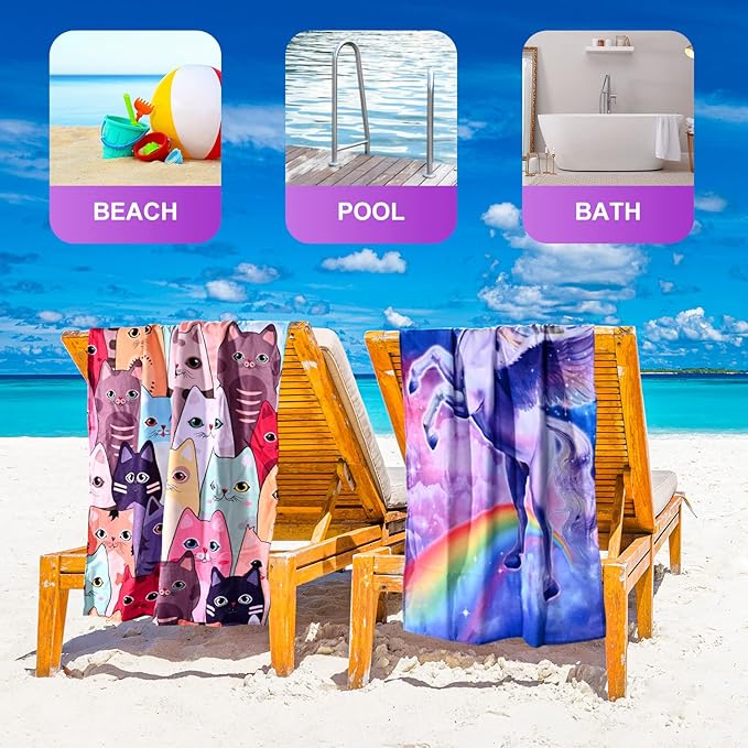 LIVILAN 30" x 60" Unicorn Horse Beach Towel, Oversized, Super Soft, Absorbent, Sand Proof, Microfiber for Pool, Swim, Bath, Shower, Perfect for Kids, Girls, Women, Ideal Unicorn Horse Gifts