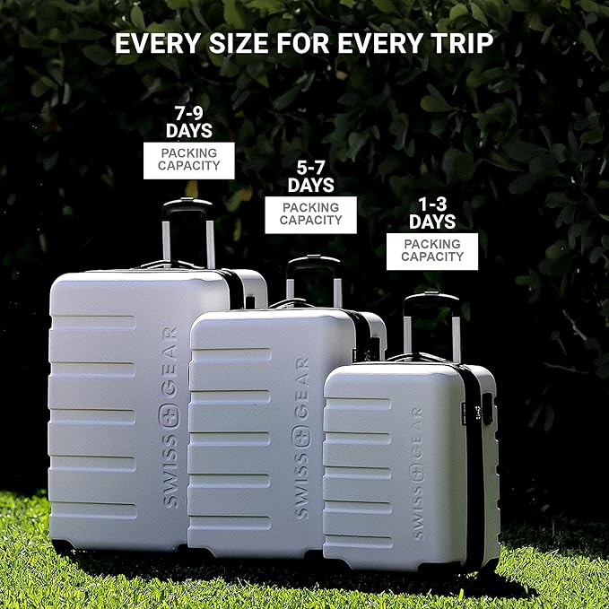 SwissGear 7366 Signature Hardside Expandable Luggage with Spinner Wheels, TSA Lock, Cup-Holder, Black, 3-Piece Set (19/23/27)