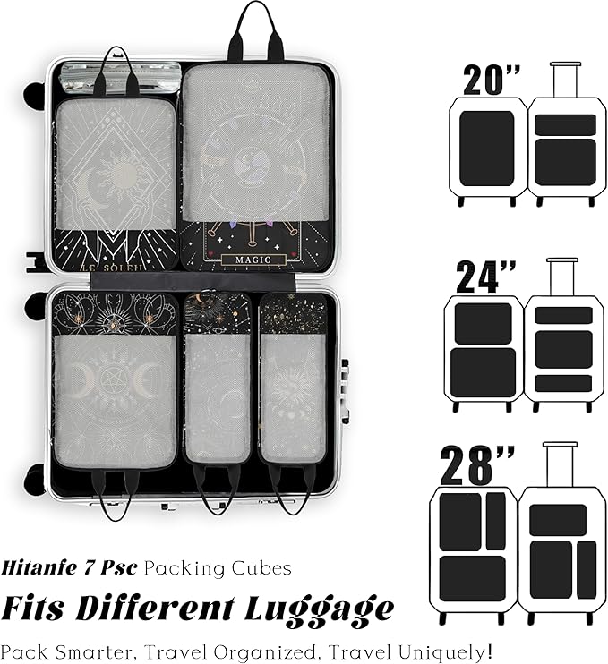 7 Pcs Compression Packing Cubes Travel for Suitcases, Luggage Organizer Lightweight Storage Bags Set for Backpack Travel- Packaging Cubes for Carry-Ons and Storage