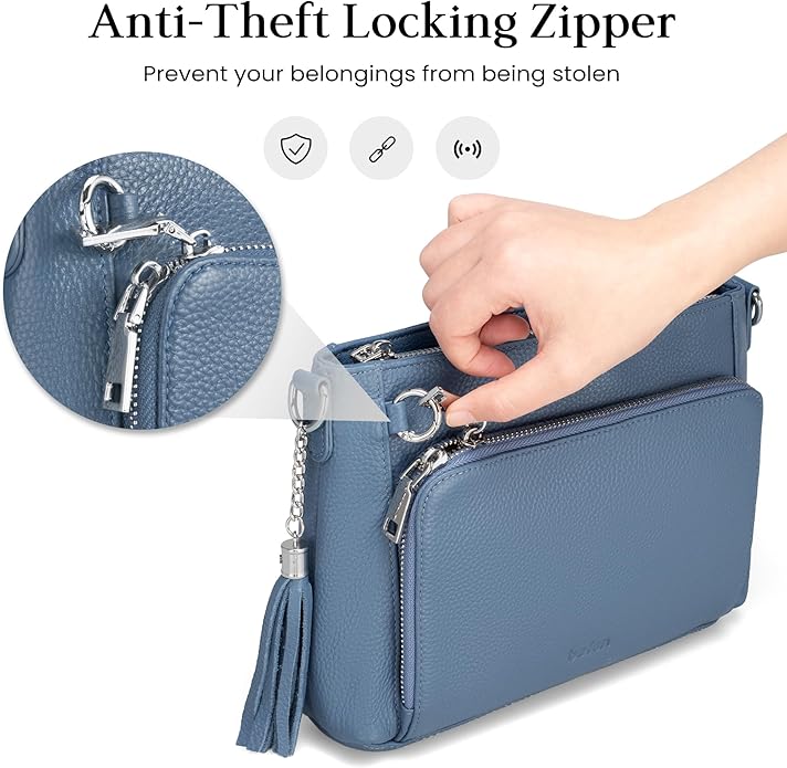 befen Anti Theft Genuine Leather Crossbody Bags for Women Handbags and Shoulder Basg with Built in Wallet RFID Leather Purse