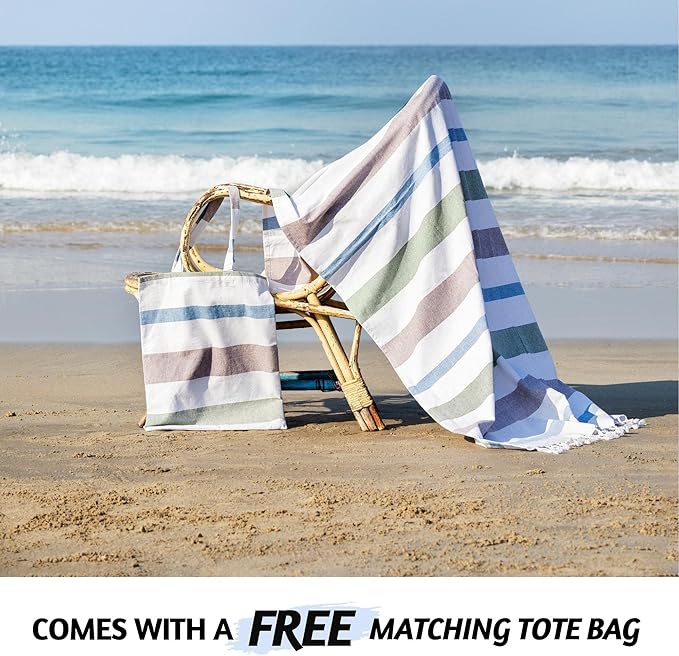 Folkulture Turkish Beach Towel for Adults with Tote Bag 40" x 72" Bath Towels, Beach Blanket or Oversized Sand Free Beach Towels, 100% Cotton Quick Dry, Lightweight and Large, (Carnival)