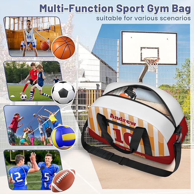 Basketball Soccer Gifts for Boys Girls - Custom Sports Duffle Bag, Personalized Name & Team Bag, Water-Resistant Gym Bag for Basketball, Soccer, Volleyball | Y-Orange Red