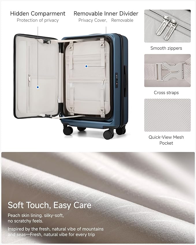 LUGGEX Checked Luggage Top Opening, FLT Expandable Polycarbonate Hard Shell Suitcase with Wheels (FX-Lite, Blue, 24 Inch, 63L-70L)