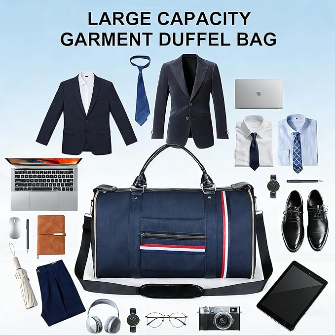 Geestock Garment Bags for Travel, Convertible Garment Bag Carry On with Shoe Pouch & Luggage Sleeve, Large Travel Duffel Bags Oxford 2 in 1 Hanging Suitcase Suit Travel Bag for Men, Blue