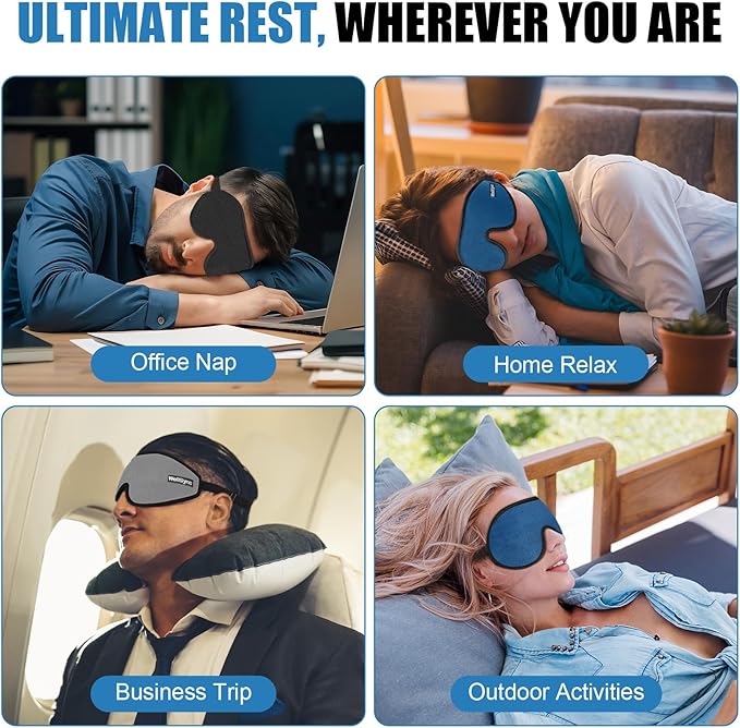 Sleep Eye Mask for Men Women,Zero Pressure 3D Blackout Eye Mask for Sleeping,Eye Covers with Adjustable Strap,Soft Breathable Travel Sleep Mask for Airplane,Includes Ear Plugs(Black)
