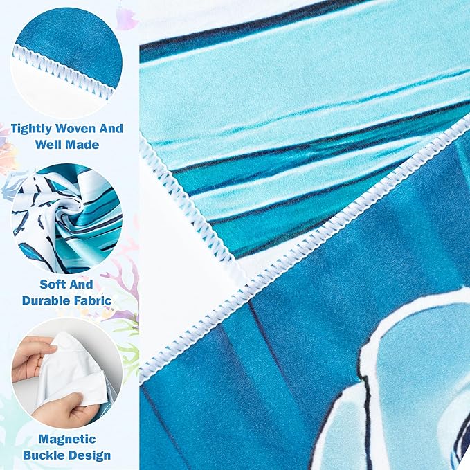 2 Pack Magnetic Beach Towel- 75"x30" Sea Turtle Wave Sand Free Quick Dry Microfiber Towel with Built-in Magnets Lightweight for Beach Chair Car Door Pool Travel Camping Yoga with Storage Bag