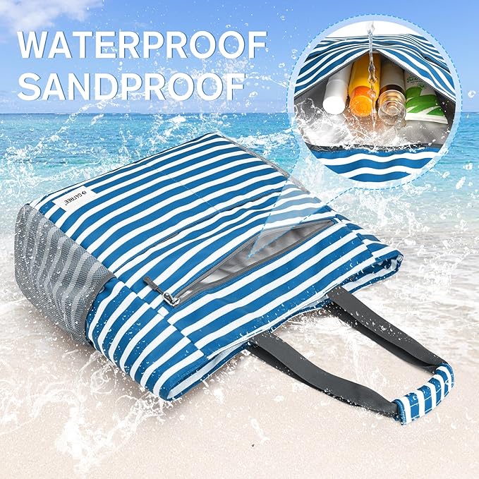 G4Free Beach Bag, Waterproof Sandproof Beach Tote Bag, Large Capacity Foldable for Women
