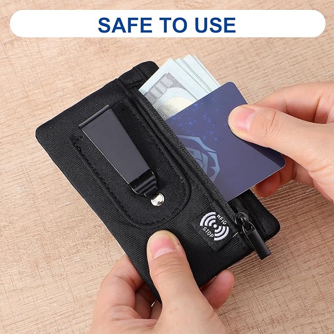 RFID Blocking Clip Stash Pocket Travel Wallet Blocking Clip Pocket Compact Hidden Belt Pouch Slim Cash Card Holder Ultra Thin Anti-Theft Travel Pouch with Credit Card Slots for Women Men