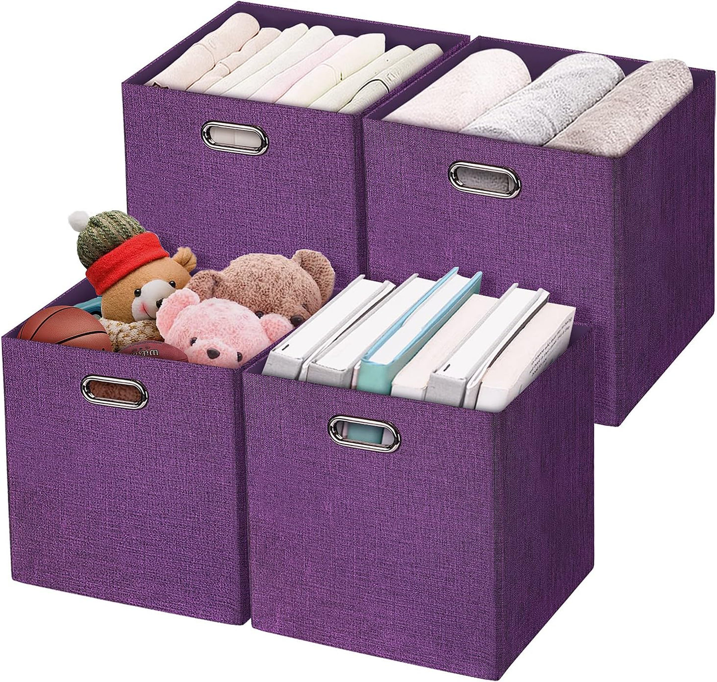 Storage Basket Bins,13×13×13 Foldable Storage Cube Boxes Fabric Drawer for Closet Shelf Cabinet Bookcase - Set of 4, Purple