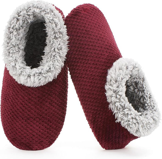 Soft Fuzzy Slippers for Women Indoor, Warm Furry House Sock Shoes Fluffy Lined, Bedroom Booties Non-Slip Gripper Soles, Winter Cozy Christmas Gifts