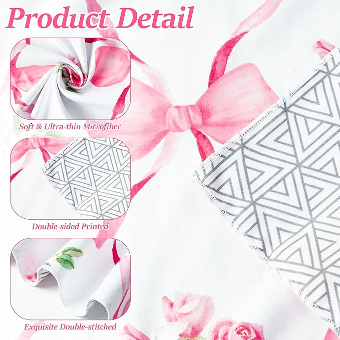 Pink Bow Oversized Beach Towel - Rose Flower Sand Free Thin Quick Dry Absorbent Lightweight Microfiber Towel Beach Accessories for Girl Women Travel Sport Swimming Pool Bath Camping Vacation Essential