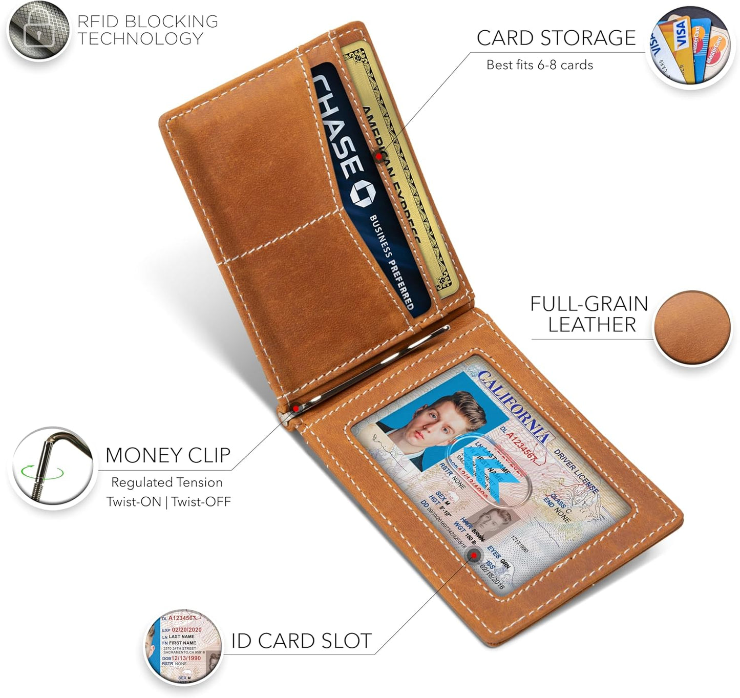 SERMAN BRANDS RFID Blocking Wallet Slim Bifold - Genuine Leather Minimalist Front Pocket Wallets for Men with Money Clip Gift