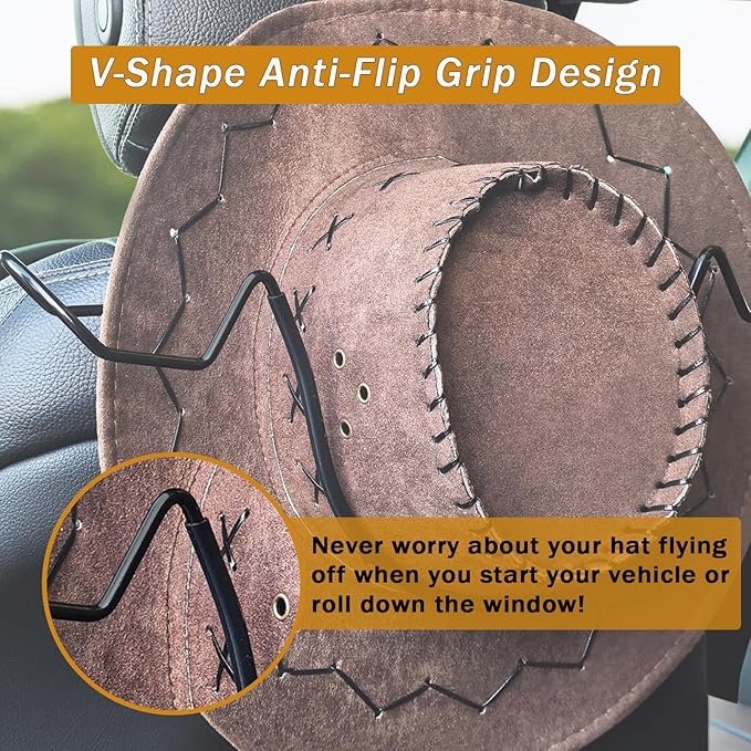 Cowboy Hat Holder Rack for Truck Car SUV (Maintain Hat Shape & Anti-Flip) Hard Hats Hanger Rack Automotive Travel Seat Back Storage Organizer Gifts Accessories for Men Women - Suitable for Most Hats