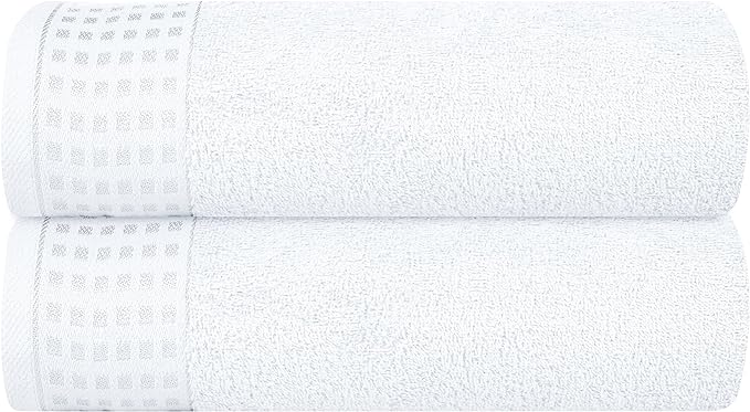 GLAMBURG 100% Cotton 2 Pack Oversized Bath Towel Set 28x55 Inches, Ultra Soft Highly Absorbant Compact Quickdry & Lightweight Large Bath Towels, Ideal for Gym Travel Camp Pool - White