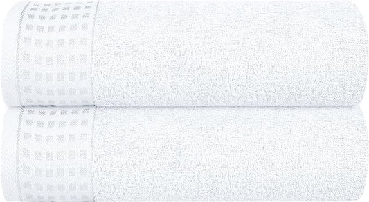 GLAMBURG 100% Cotton 2 Pack Oversized Bath Towel Set 28x55 Inches, Ultra Soft Highly Absorbant Compact Quickdry & Lightweight Large Bath Towels, Ideal for Gym Travel Camp Pool - White