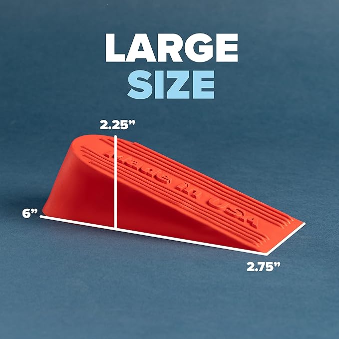 Large Rubber Door Stopper Made in USA - Door Stop Wedge for Carpet, Tile, or Concrete Floor, Door stoppers for Bottom of Door -Heavy Duty for Commercial & Home Use - 6.5 x 2.75 x 1.9 Inches - Red