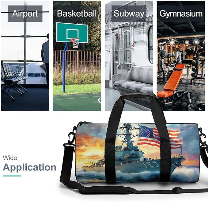 U.S Flag Warship Navy Battleship Gym Bag Travel Duffel Bag Lightweight Carry On Bags Weekender Bags for Women Men