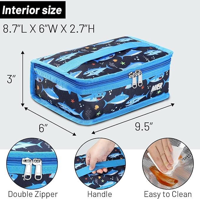 MIER Small Lunch Bag for Kids & Adults Compact Insulated Lunch Box Portable Thermal Mini Cooler for Work School Travel, Blue Shark