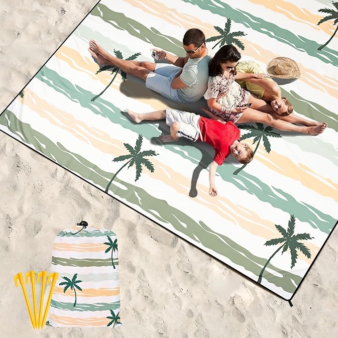 Beach Blanket Waterproof Sandproof Extra Large Beach Mat 79" X 83"/120"x108"for 1-8 Adults Quick Drying Durable Outdoor Picnic Mat for Beach Travel Camping Hiking