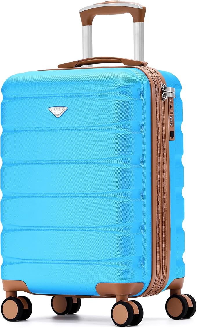 Flight Knight 21.5x15.5x9 Expandable Carry On Suitcase Hardside TSA Lock & USB C Port Lightweight Luggage Silent Double Spinner Wheels Maximum Canada Air Overhead Bag Airlines Approved Turquoise