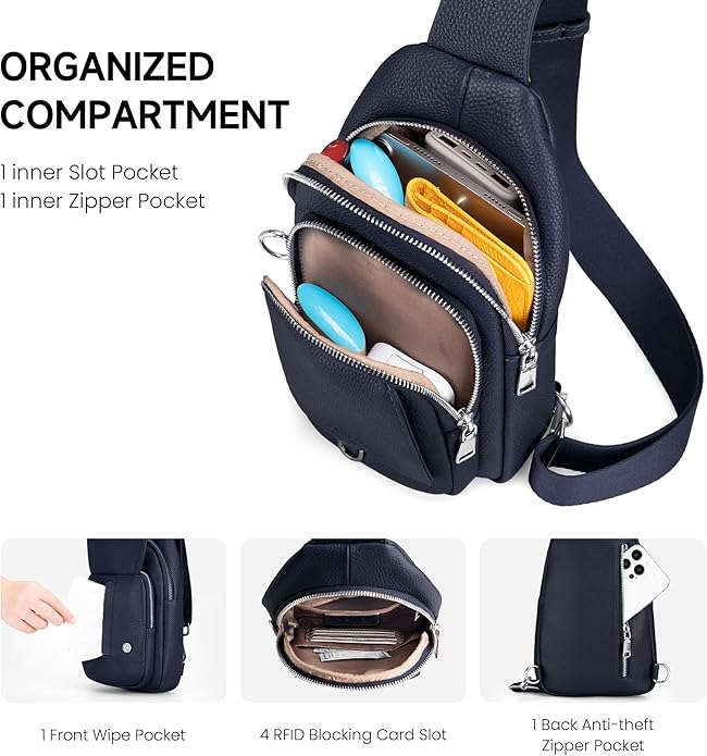befen Anti Theft Genuine Leather Sling Bag for Women RFID Small Crossbody Bag Chest Bag Leather Fanny Packs for Travel