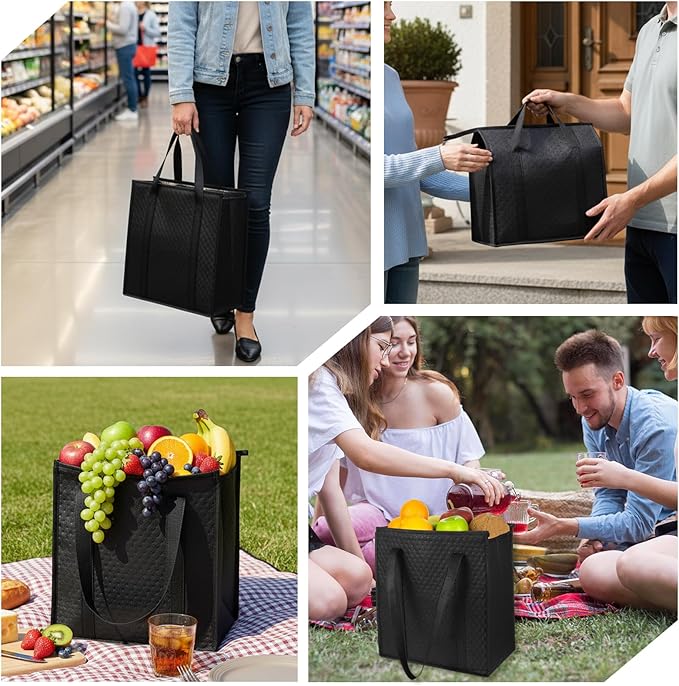 6 Pcs Insulated Grocery Bags Large Reusable Insulated Cooler Bags with Zipper Top Shopping Totes for Hot or Cold Food