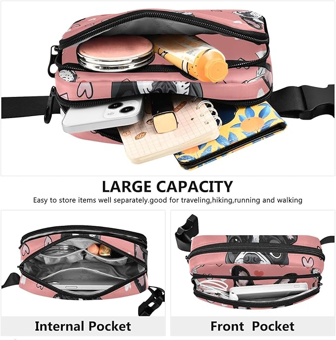Kawaii French Bulldog Fanny Pack for Women Men Water Resistant Fashion Waist Packs with Adjustable Strap Belt Bag for Travel Workout Jogging Hiking 21219034