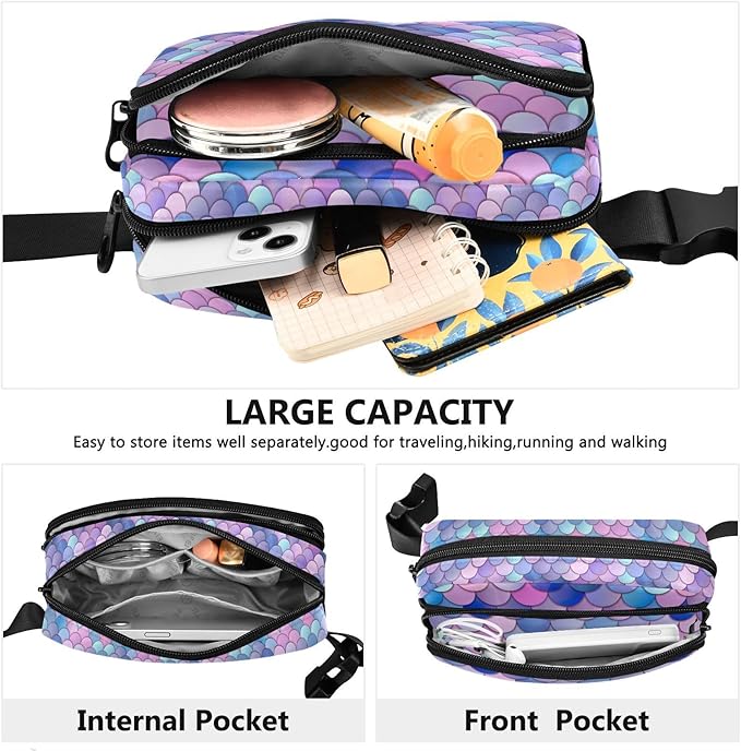 Colorful Mermaid Scale Fanny Pack for Women Men Water Resistant Fashion Waist Packs with Adjustable Strap Belt Bag for Travel Workout Jogging Hiking 21219387