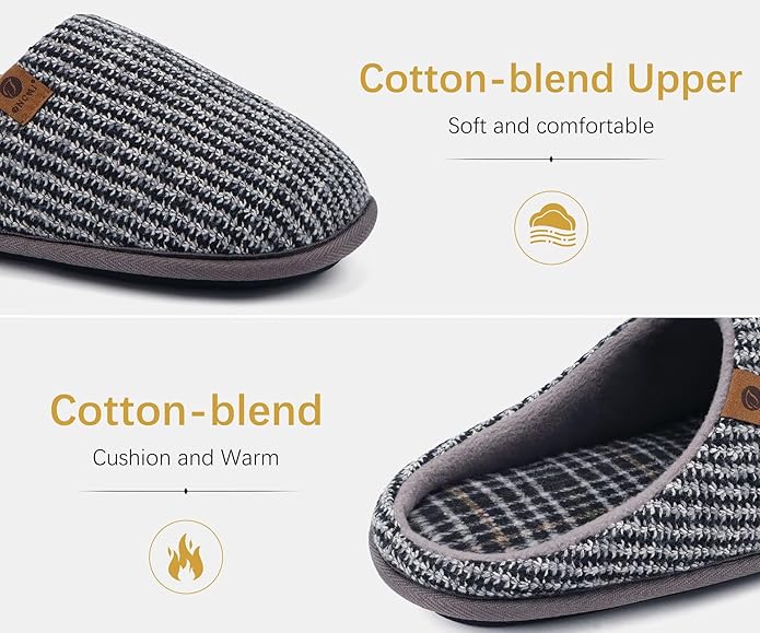 ONCAI Men's House Slippers Memory Foam Slip-On Warm Cozy Scuff Home Bedroom Shoes with Indoor/Outdoor Rubber Soles US Size 7-15