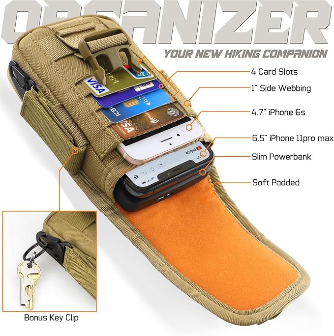WYNEX Tactical Phone Pouch Molle,Smartphone Holster Bag EDC Utility Cellphone Lock Card Holder Organizer Fit for Waist Belt Case Include Tactical Gear Clip and U.S.A Patch