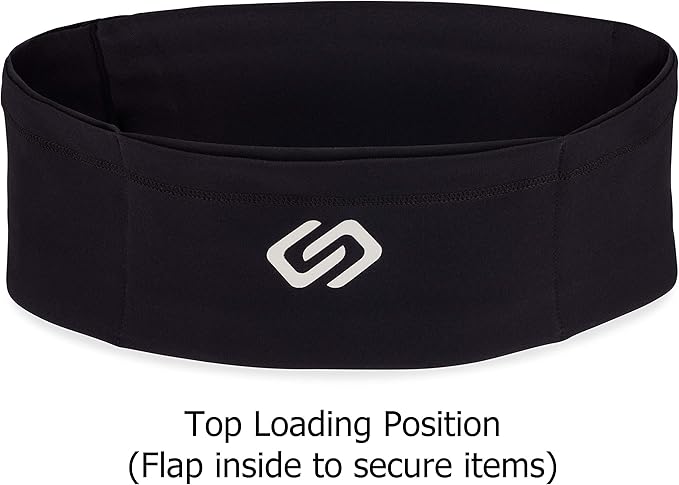 Sporteer VersaSlim Running Belt - Low-Profile Workout Waist Pack for Gym & HIIT - Zero-Bounce Minimalist Phone Holder for Activewear - Nylon Spandex Blend (Black, Small)
