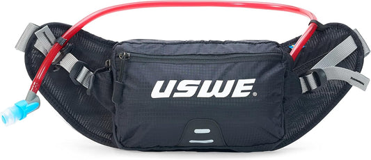 USWE Zulo Hydration Hip Pack - with Organizer and Side Pockets, Bounce Free Hip Belt (Carbon Black, 2L)