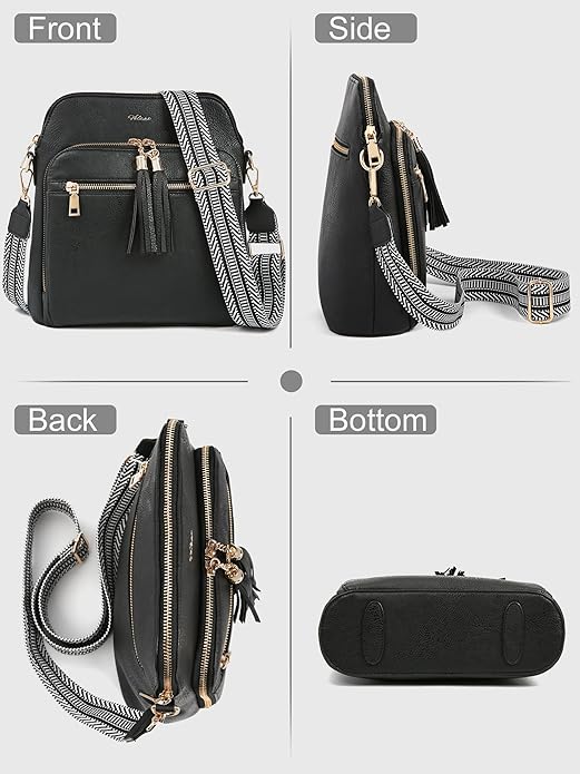 Women's Leather Crossbody Bags Anti Theft Purses RFID Blocking Handbags Trendy Travel Adjustable Strap Tassel