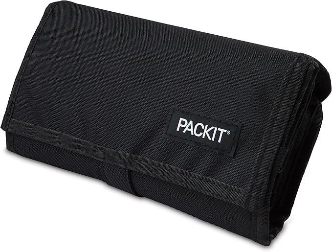 PackIt Freezable Lunch Bag,Black,Built with EcoFreeze Technology,Foldable,Reusable,Zip and Fold Closure with Buckle Handle,Perfect for School and Office Lunches,(Pack of 12)
