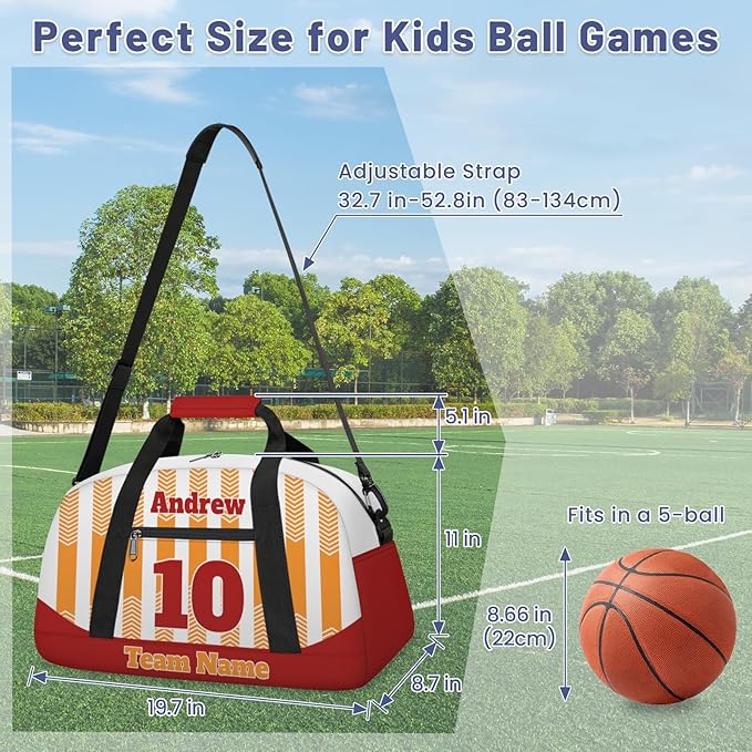 Basketball Soccer Gifts for Boys Girls - Custom Sports Duffle Bag, Personalized Name & Team Bag, Water-Resistant Gym Bag for Basketball, Soccer, Volleyball | Y-Orange Red