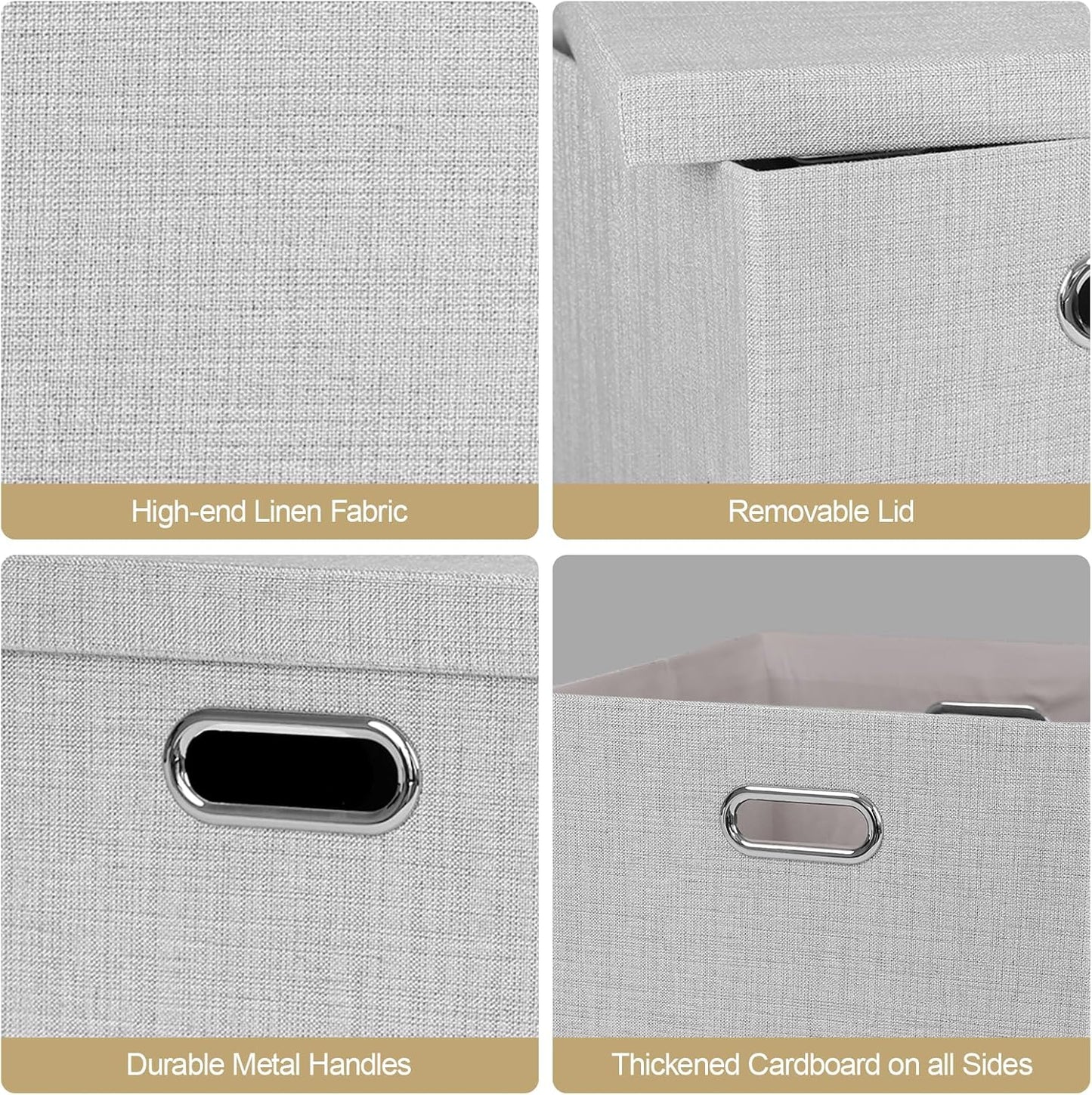 Posprica Storage Bins with Lids,13×13×13 Foldable Storage Cube Baskets Boxes Fabric Drawers for Closet Shelf Cabinet Bookcase,Set o f 4,Sliver grey