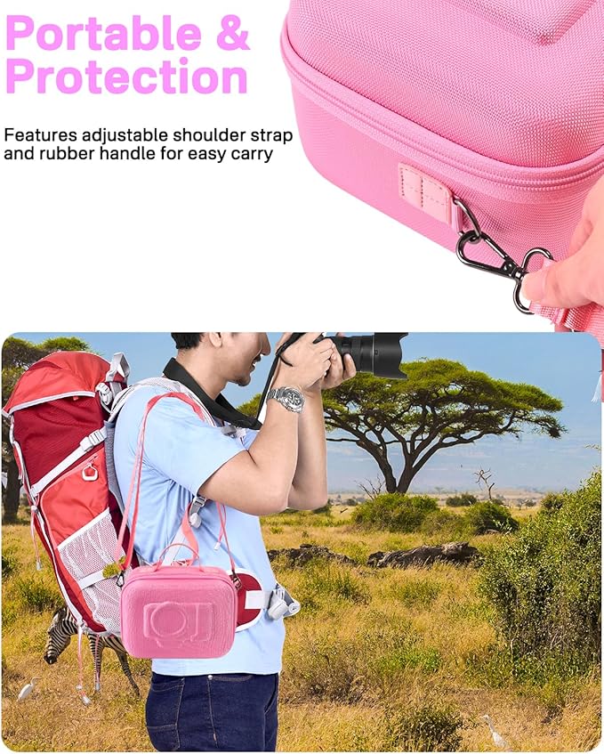 RAIACE Hard Case Compatible with Sony Alpha 7 II III IV/7R V Camera, for Nikon, for Canon, for Pentax and More. Mesh Pocket for Charger, Cables, Cards and Accessories. (case only) - Pink