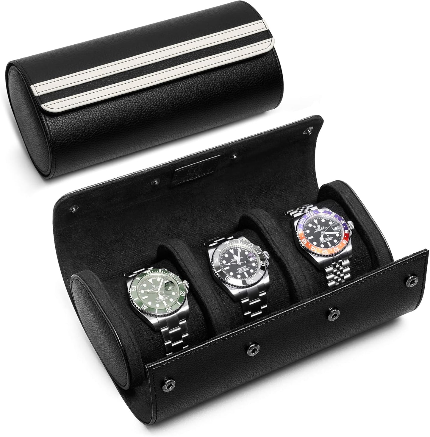 MOZSLY Watch Roll Travel Case 3 Slots Portable Box for Men and Women Watches Organizer Storage Holder PU Leather