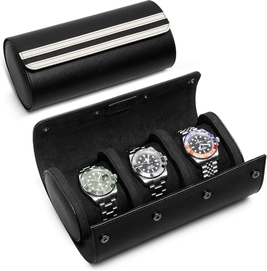 MOZSLY Watch Roll Travel Case 3 Slots Portable Box for Men and Women Watches Organizer Storage Holder PU Leather