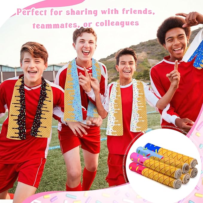 12 Pcs Mini Ice Cream Drip Baseball Party Favor Cooling Towel Gift 30 x 9 Inch Microfiber Ice Cream Drip Cooling Towels Sweat Absorbent Baseball Team Gift for Hot Weather Workout Yoga Gym Coach