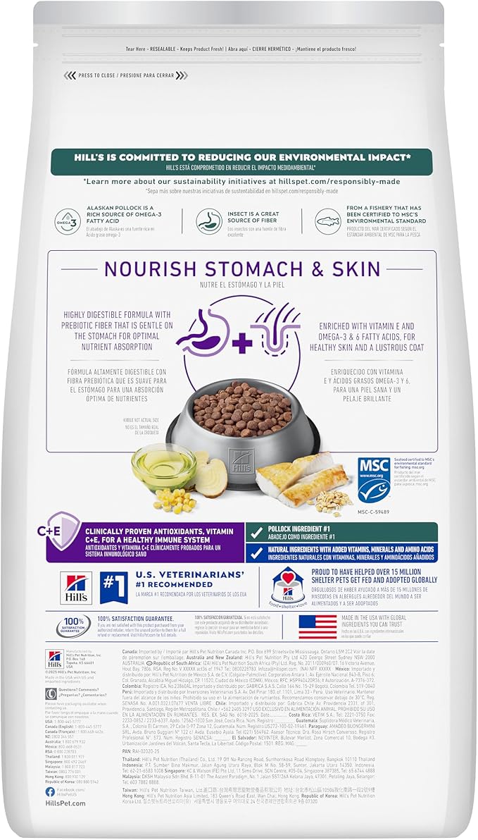 Hill's Science Diet Adult 1-6 Sensitive Stomach & Skin Dry Dog Food, Pollock, Barley, & Insect Recipe, 3.5 lb. Bag