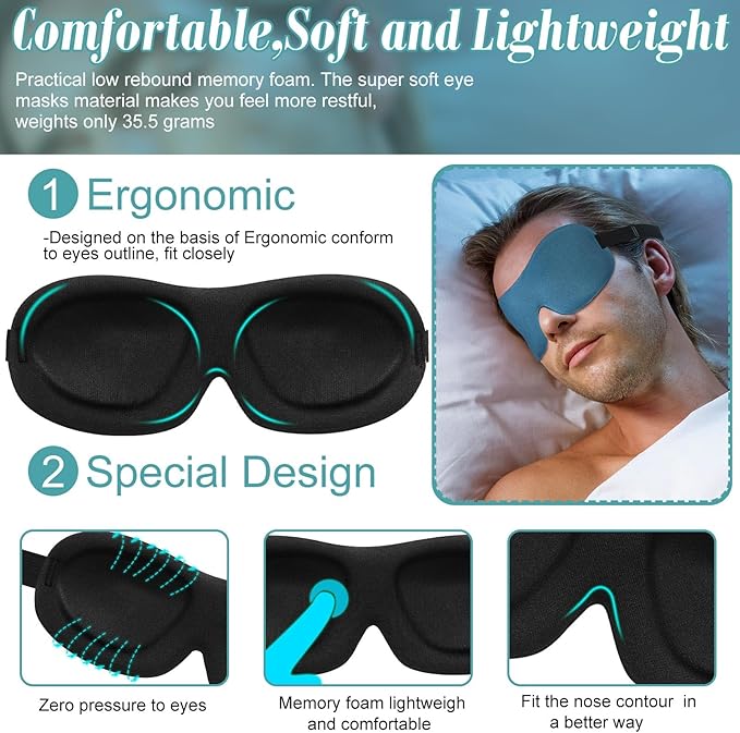 Bencailor 8 Pcs Sleep Eye Mask for Men Women Side Sleeper Eyes Blackout 3D Eye Cover for Sleep with Adjustable Strap Colorful Night Blindfold Eyes Shade for Travel Gifts(Medium,Solid Color)