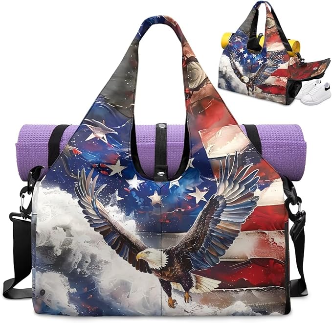 American Eagle Sports Duffle Bag Portable Lightweight Gym Bag with Shoe Compartment for Men Fitness Workout Stylish Sport Tote Bag with Zipper Pocket and Yoga Mat Holder Idea Gifts for Him