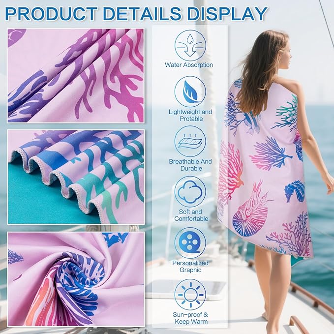Beach Towel Oversized 2 Pack Extra Large Beach Towels 72"x32" Quick Dry Absorbent Lightweight Sand Free Thin Beach Towel for Kids Men Women Camping Towel, Gym, Hiking, Pool, Bath, Yoga,Travel Vacation