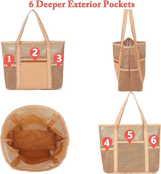 Mesh Beach Bag for Women, Casual Hobo Bags Large Beach Tote for Pool Travel Cruise Vacation Essentials
